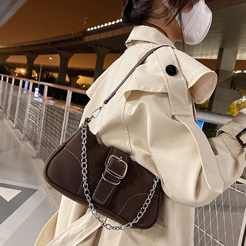 Túi Đeo Vai Nhám Mềm Mại Phối Dây Xích Đơn Giản Chất Lượng Cao Cho Nữ