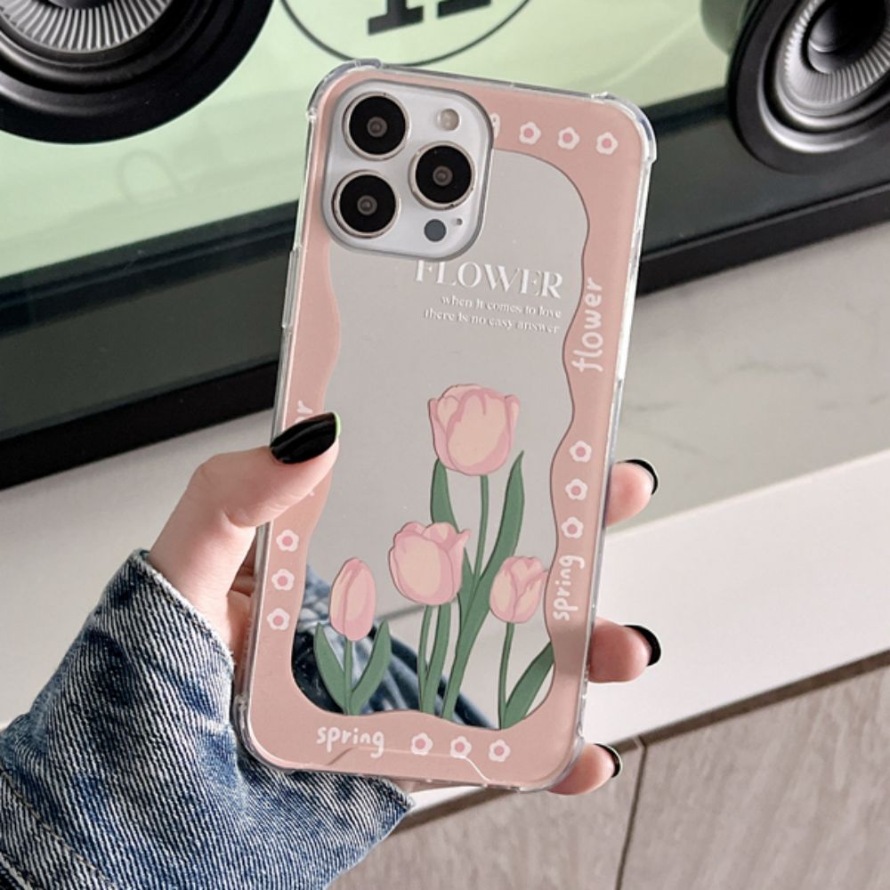 Ốp Điện Thoại TPU Mềm Bảo Vệ Bốn Góc Chống Rơi Hình Hoa Tulip Hồng IPhone 14 13 12 11 Pro Max XS XR 8 7 Plus
