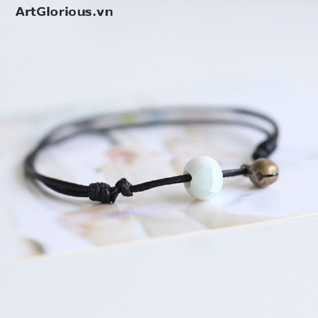 Vòng Tay / Lắc Chân Đính Hạt Đá Và Chuông Nhỏ Đơn Giản Sáng Tạo Bằng Gốm Sứ Handmade Dành Cho Nữ