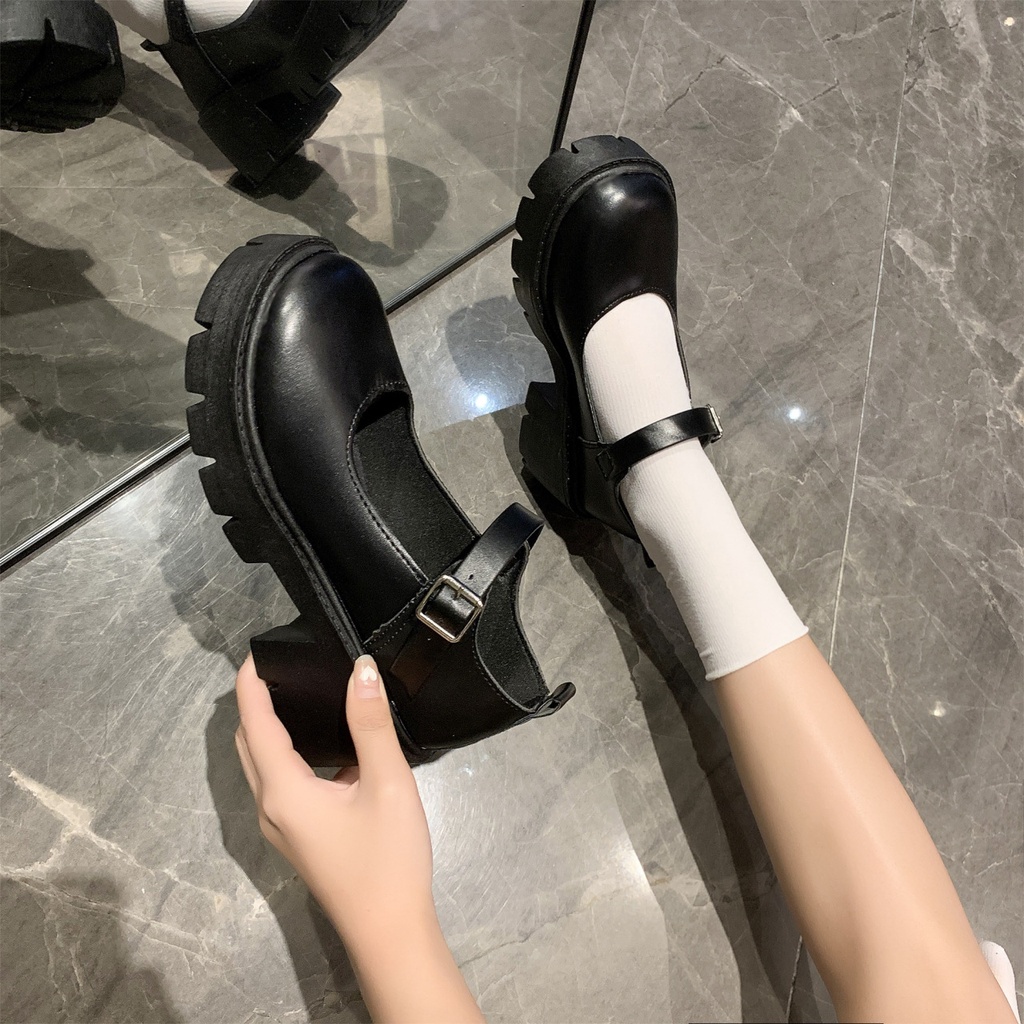 Giày Cao Gót Màu Đen Đế Xuồng Phong Cách retro mary jane Anh Quốc Giày Oxford Nữ giày asia nữ giày đạp gót