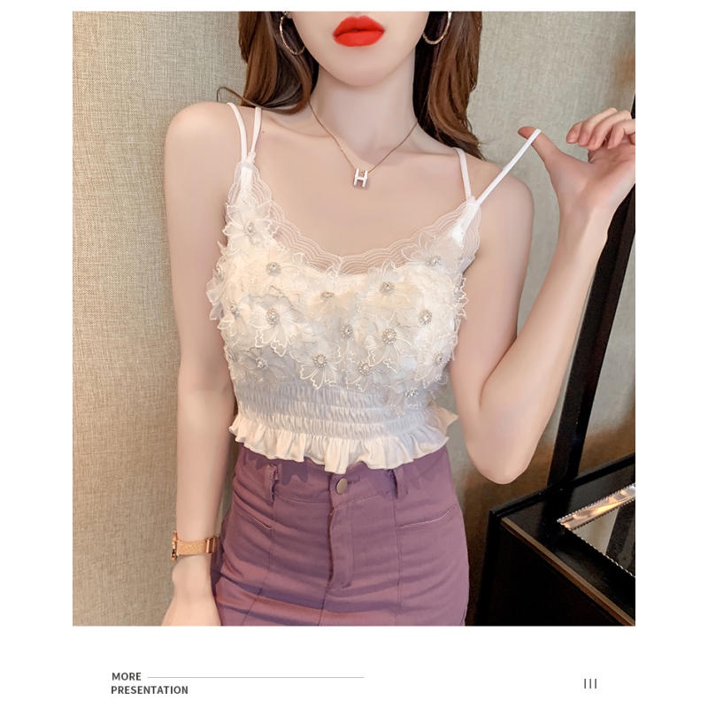 Áo Dây Quấn Ngực Ngắn Cổ Chữ v Lưng Phối Ren Đính Hạt Kim Cương Ba Chiều C27mc