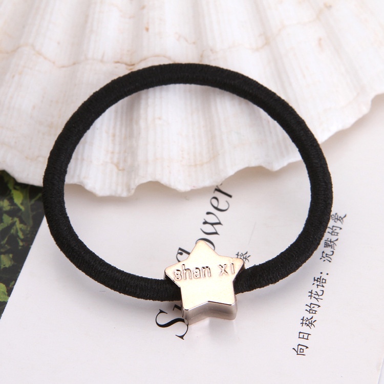 Set 5 Dây Buộc Tóc Da Co Giãn Đính Hạt Kim Loại Màu Vàng Kim Phong Cách Hàn Quốc Đơn Giản