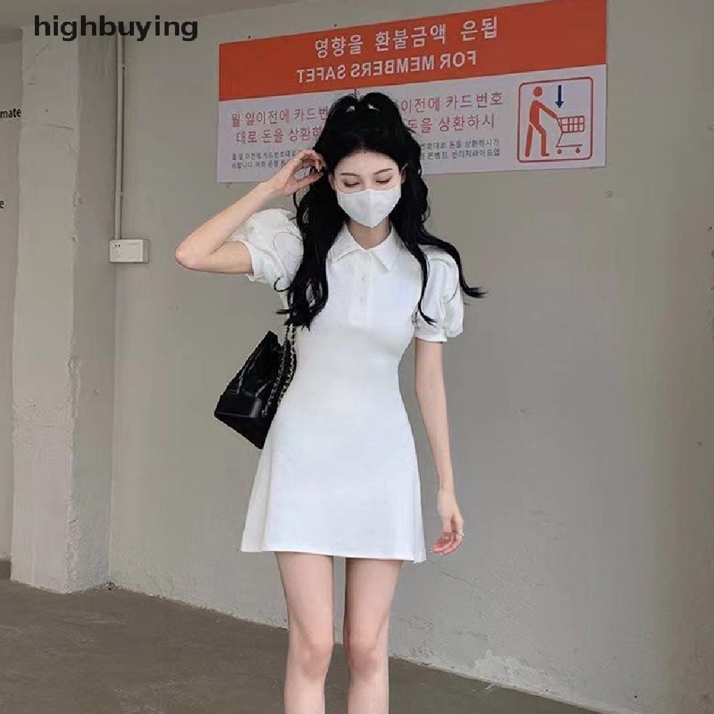 Hbvn Belle Đầm Mini Tay Ngắn Phồng Cài Nút Thời Trang Mùa Hè Hàn Quốc Cho Nữ