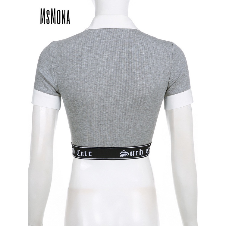 MsMona Áo Sơ Mi Tay Ngắn Cổ Bẻ Phối Màu Tương Phản Thời Trang 2023 Quyến Rũ Cho Nữ