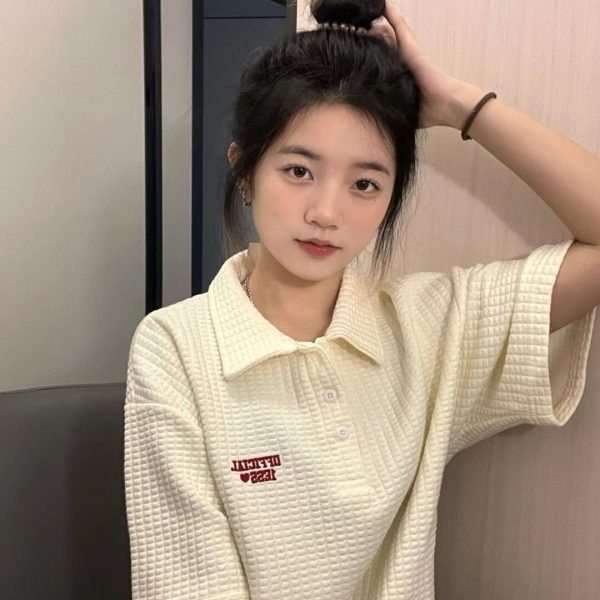 Áo polo NRVP tay ngắn họa tiết độc đáo phong cách Hàn Quốc thời trang cho nữ