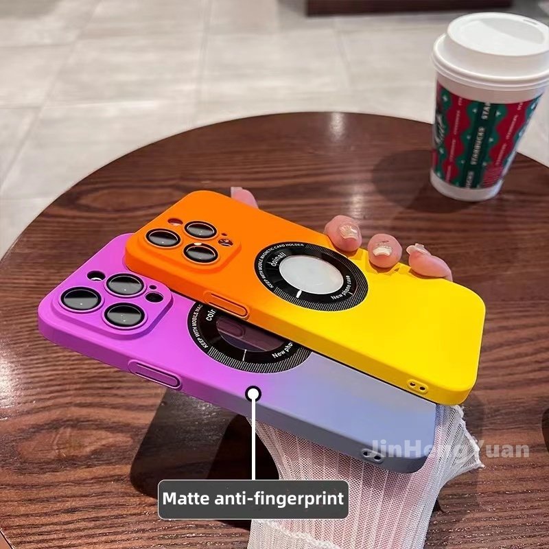 Ốp Điện Thoại PC Cứng Màu Gradient Hấp Thụ Từ Tính Kèm Phim Bảo Vệ Lens Cho IPhone 14 12 13 Pro Max 14plus