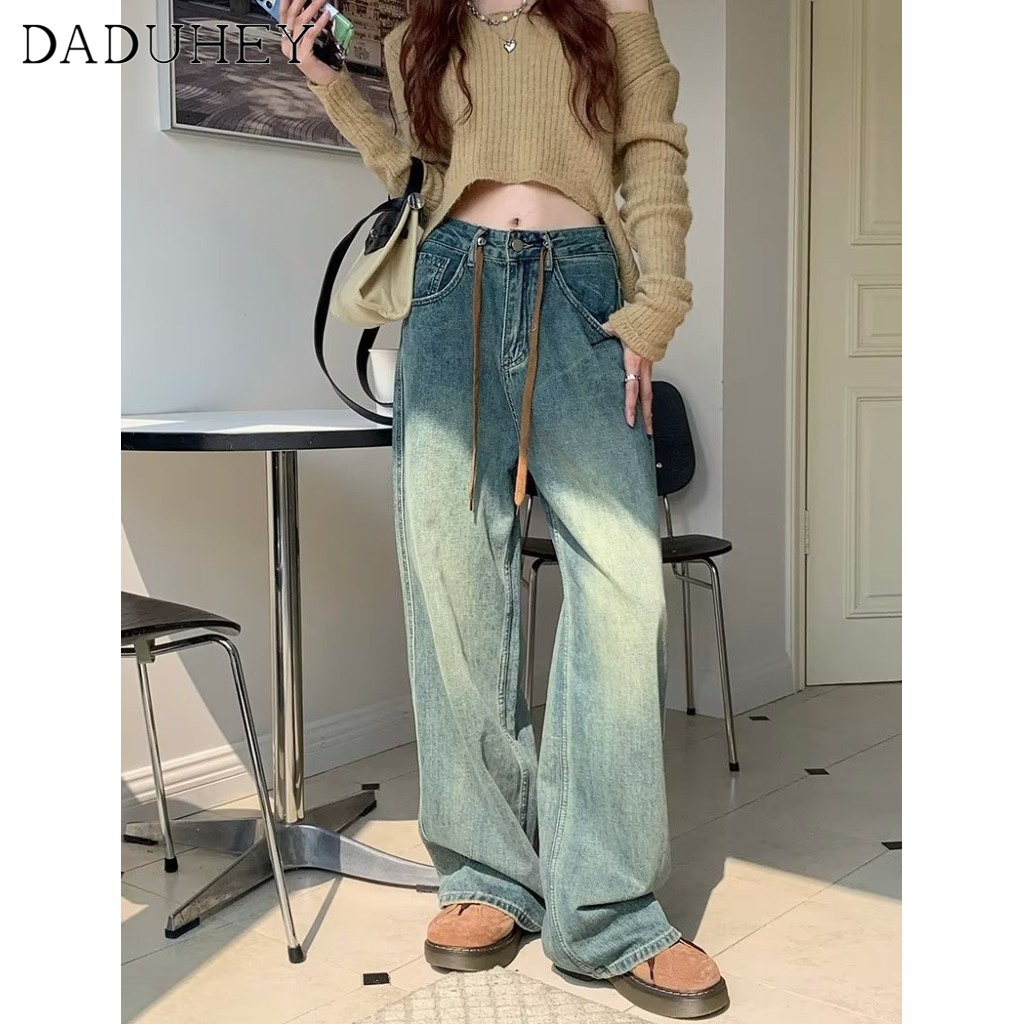 DaDuHey 2023 New Korean Version of Ulzzang Retro High Waist Jeans Niche Wide Leg Pants Large Size Trousers