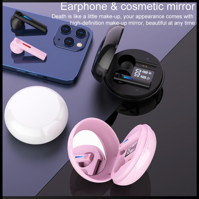 Tai Nghe Bluetooth 5.0 Zevaret T15 Tws Không Dây Tích Hợp Gương Trang Điểm Cảm Ứng Tiện Dụng