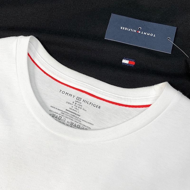 Áo Thun Tommyt Tay Ngắn Dáng Rộng Vải cotton Thêu Nhãn + Thẻ Treo Thời Trang Cho Cặp Đôi