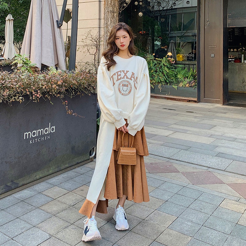 Bán Chạy✨Đầm Sweater Dáng Rộng Cỡ Lớn 150kg Màu Sắc Tương Phản Thời Trang Xuân Thu Cho Nữ
