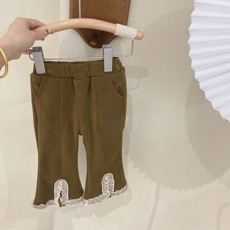 BEAR LEADER Quần Tất Cotton Phối Ren Thời Trang Mùa Thu Cho Bé Gái
