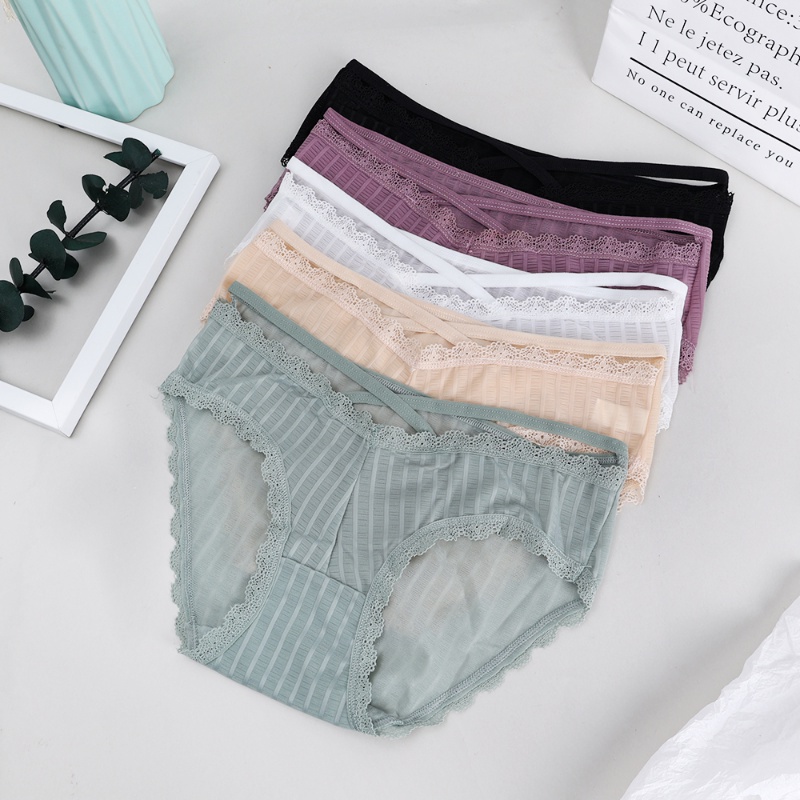 Quần Lót Lụa Phối Ren Dây Chéo Phía Trước Lưng Thấp Quyến Rũ Cho Nữ