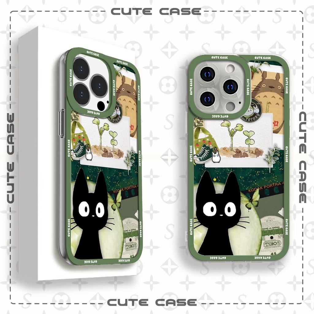 Ốp lưng iphone cạnh vuông Jicase Jiji x Totoro Collage Ghibli Anime Manga