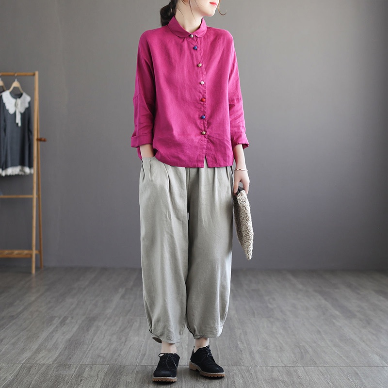 Áo Sơ Mi Vải Lanh Và Cotton Có Nút Chéo