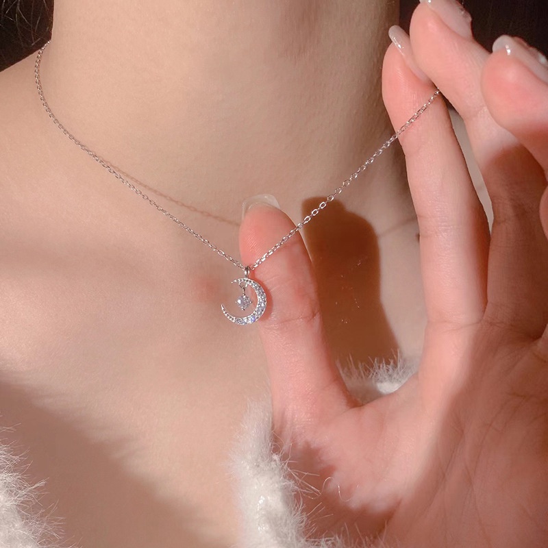 Vòng cổ Mạ Bạc 925 Mặt Trăng Và Ngôi Sao Đơn Giản Thời Trang