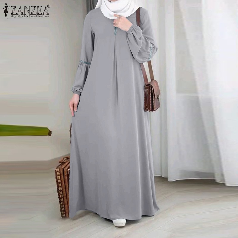 Zanzea Đầm Nữ Dài Tay Phối Ren Thời Trang