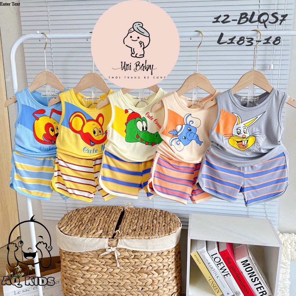 Bộ ba lỗ thun lạnh Minlybaby bé trai size đại phối vải sọc visco cao cấp - Unibaby - BLQS7
