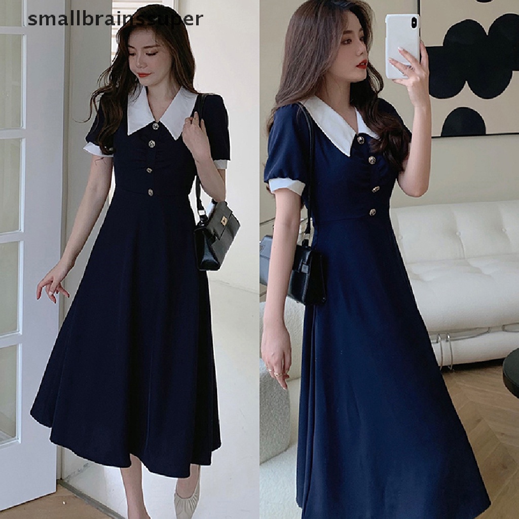 Đầm Midi Tay Phồng Cổ Peter Pan Phối Họa Tiết Thổ Cẩm Cột Dây Nơ Thời Trang Mùa Hè Cho Nữ SBS