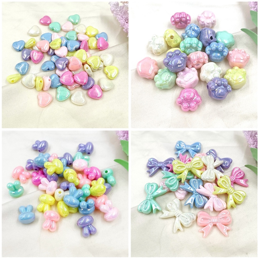 Set 10 Hạt Nhựa Hình Dấu Chân Mèo / Nơ / Bông Hoa Màu Sắc Làm Trang Sức Thủ Công