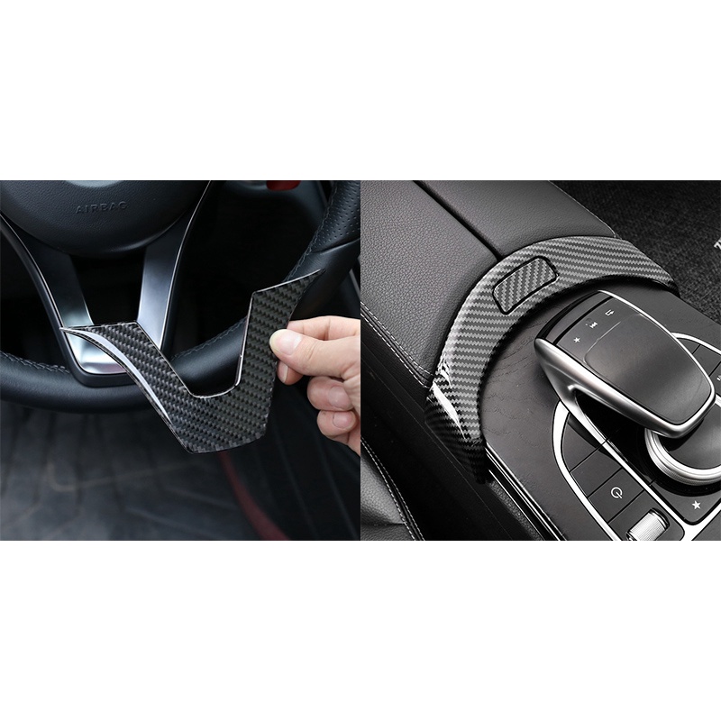 2 Bộ Phụ Kiện: 1 Miếng Dán Biểu Tượng Vô Lăng Và 1 Bộ Miếng Dán Nút Điều Khiển Trung Tâm Cho Xe Hơi