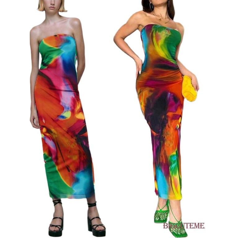Đầm Dài Không Tay Hở Lưng Nhuộm Màu Thời Trang Mùa Hè Cho Nữ
