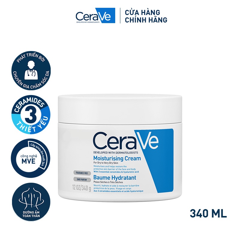 Kem dưỡng ẩm toàn thân (cơ thể và da mặt) Cerave Moisturizing Cream  340g