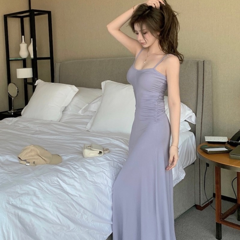 Đầm dài COZOK xếp ly nhấn eo cá tính thời trang quyến rũ cho nữ