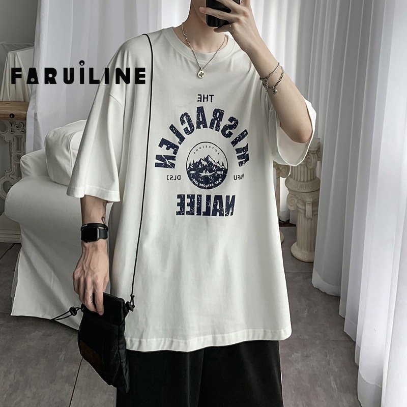 Áo Thun Tay Ngắn Dáng Rộng Phong Cách Harajuku Dễ Phối Đồ Thời Trang Cho Nam Fru437