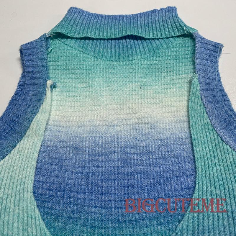 Áo Croptop Dệt Kim Không Tay Cổ Cao Hở Lưng Màu Gradient Thời Trang Mùa Hè Dành Cho Nữ