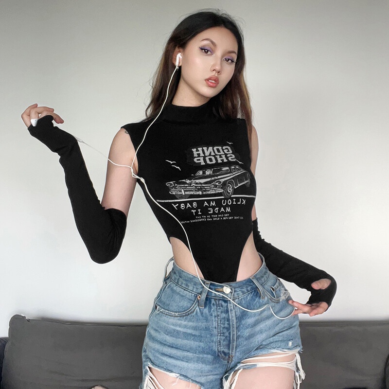 Kliou 2023 Mới Áo Liền Quần Dệt Kim Co Giãn Cao In Chữ Phong Cách Đường Phố Cá Tính Thiết Kế Mới 2023 Dễ Phối Đồ Cho Nữ