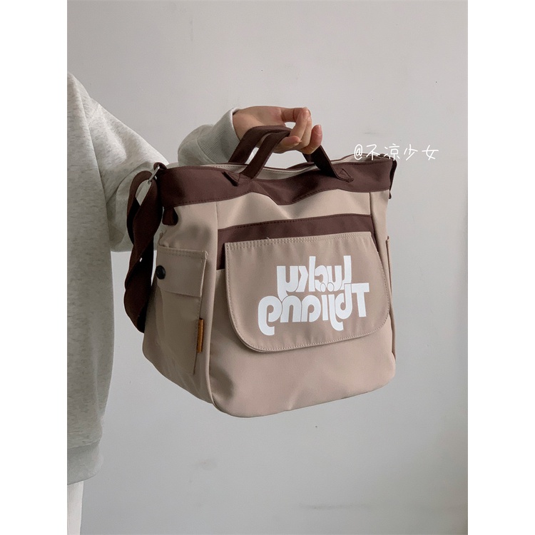 Favour Túi Xách Canvas Sức Chứa Lớn Màu Sắc Tương Phản Phong Cách Nhật Bản Dễ Phối Đồ Cho Học Sinh