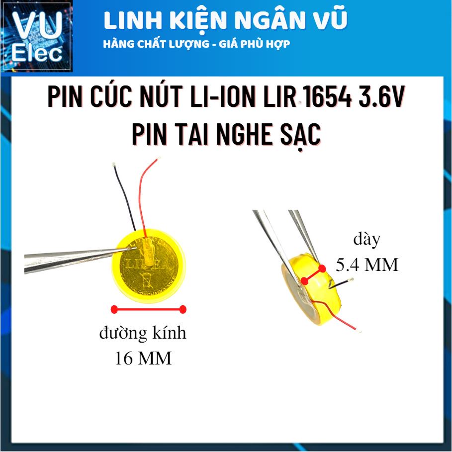 Pin 1654 LIR1654 3.6V 120mAh pin cúc thay thế cho tai nghe Bluetooth, máy trợ thính, mic trợ giảng