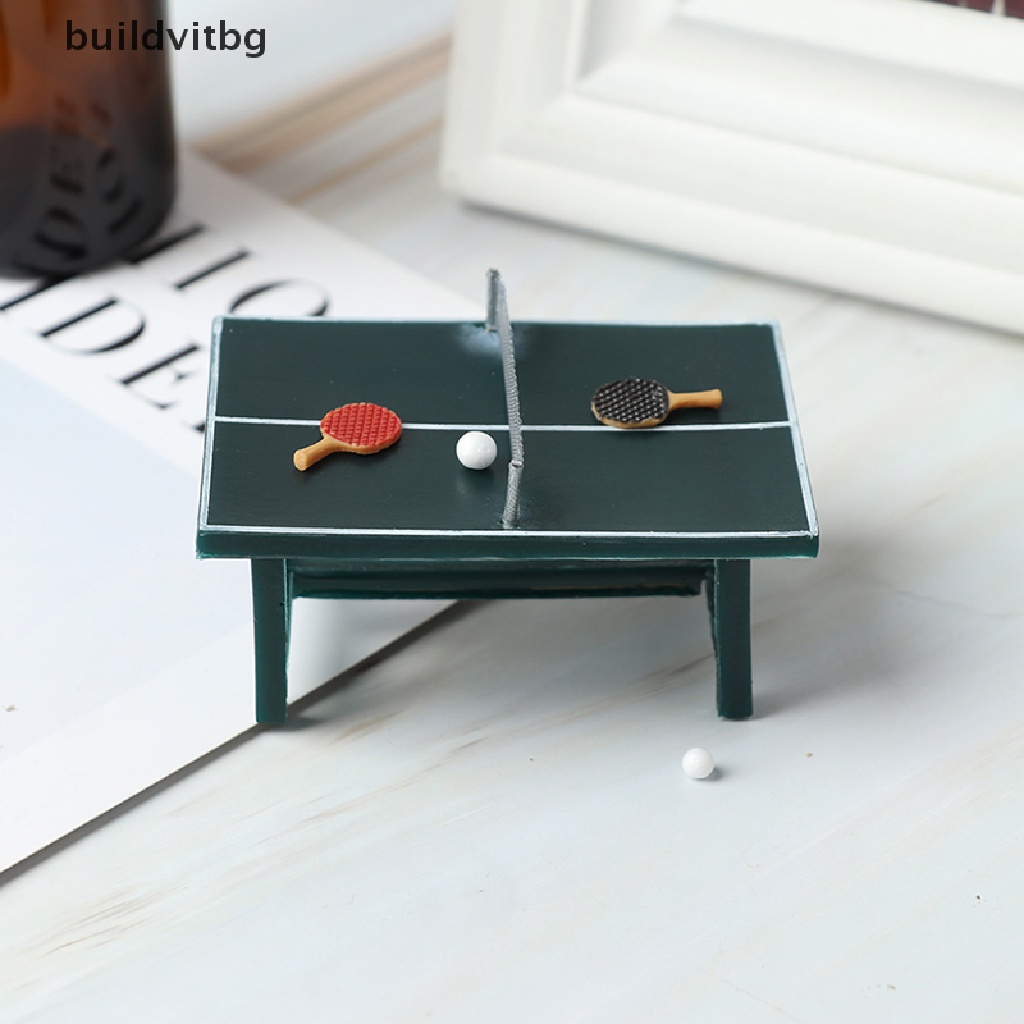 Mô Hình Bàn Pong Có Quả Cầu Và Vợt Cầu Lông Mini Tỷ Lệ 1 / 12 Trang Trí Nhà Búp Bê