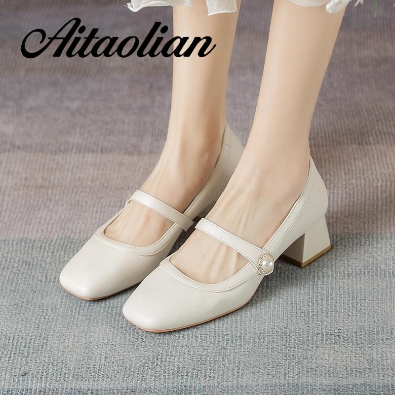 Giày gót cao 4cm chất liệu da mềm phong cách Anh Quốc cổ điển thời trang xinh xắn cho nữ