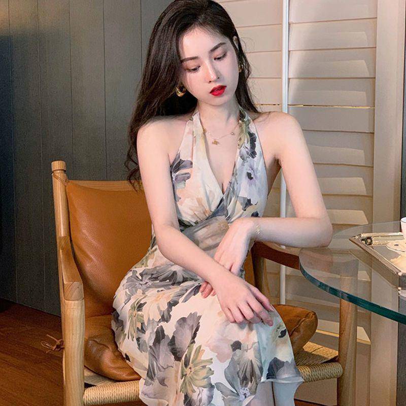 Đầm Hai Dây Dáng Dài Cổ Chữ V Khoét Sâu Phong Cách Retro Hong Kong Thanh Lịch Cho Nữ