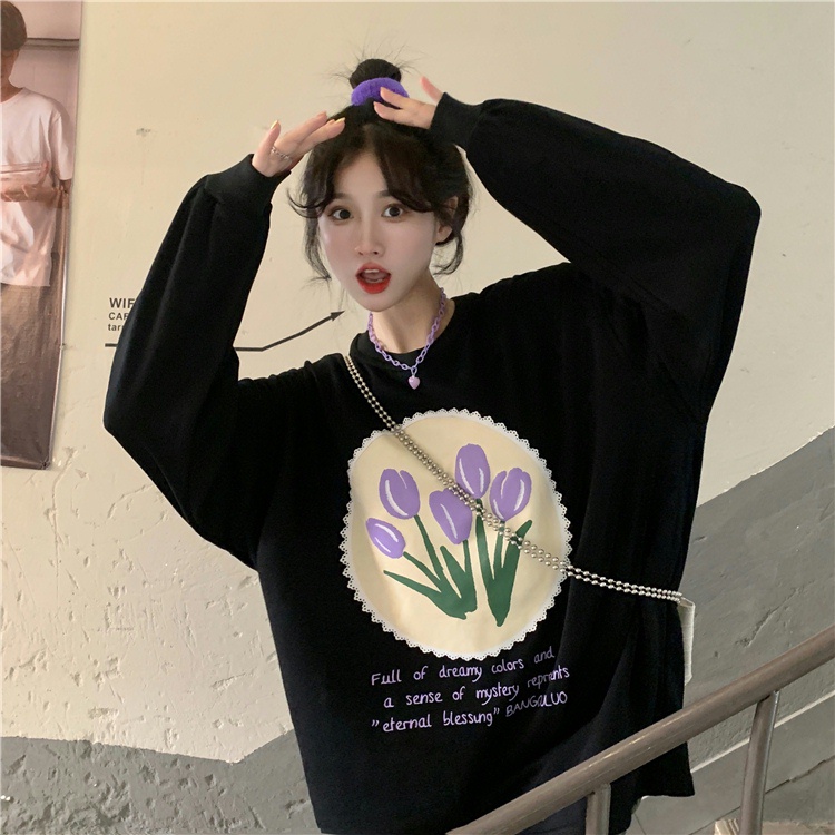 IELGY  Áo sweater Tay Dài Dáng Rộng Kiểu Hàn Quốc Thiết Kế Đơn Giản Cho Nữ