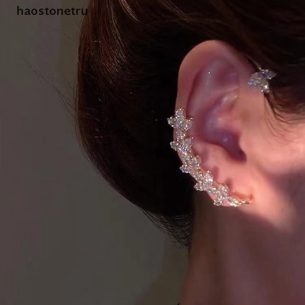 Ru Khuyên Kẹp Vành Tai Không Xỏ Lỗ Hình Lá Zircon Lấp Lánh Trang Sức Đám Cưới Cho Nữ n