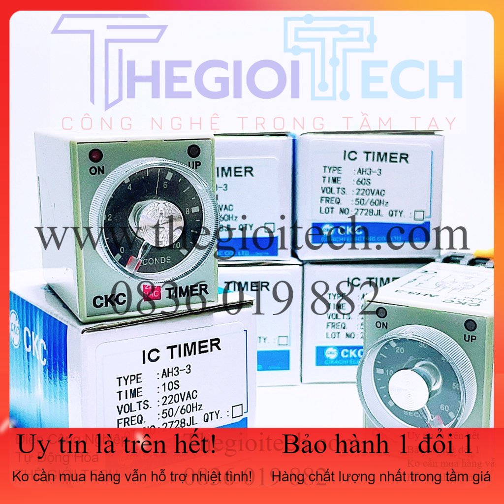 Rơ Le Thời Gian CKC AH3-3 AC220V Kèm Đế - 3H - giờ (Kèm Đế)