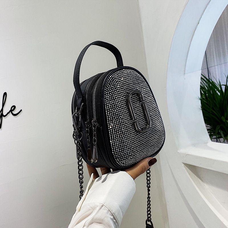 Túi Đeo Chéo Ba Tầng Mini Hình Tròn Ba Lớp Đính Kim Cương Thời Trang Phong Cách Mới Dành Cho Nữ