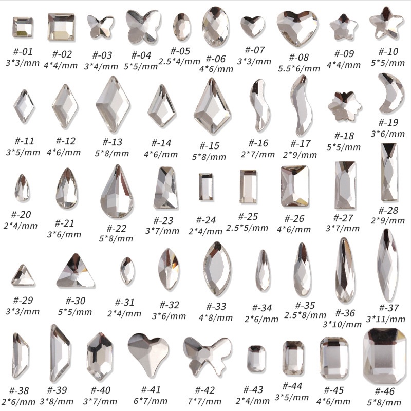 1440PC Trang sức kim cương nghệ thuật móng tay hình phẳng pha lê trắng / Đồ trang trí móng tay nghệ thuật hình vuông trong suốt hình giọt nước lớn và nhỏ hình vuông tình yêu