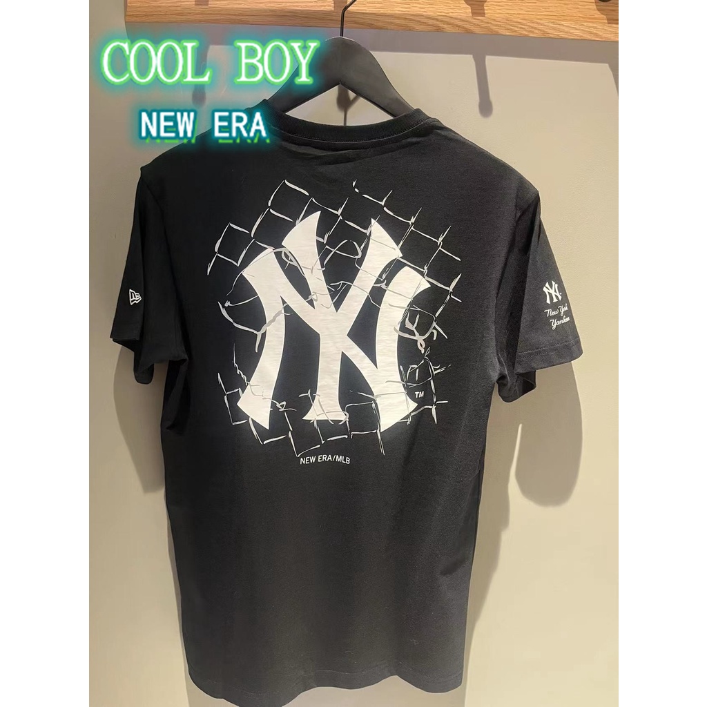 Áo Thun cotton Tay Ngắn Dáng Rộng In Chữ NEWERA NY Phối Họa Tiết Sọc Caro Thời Trang Cho Nam Và Nữ