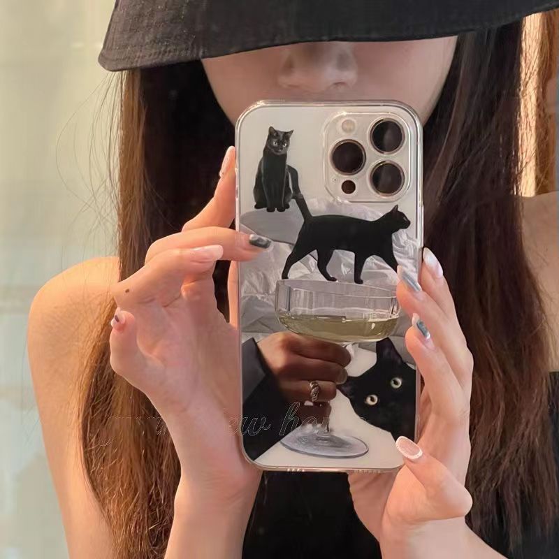 ✅Ốp Điện Thoại Silicon Mềm Chống Sốc Hình Mèo Uống Rượu Mặt Kính 8Pin Cho iPhone 13 14promax 12 11 xr U3G2