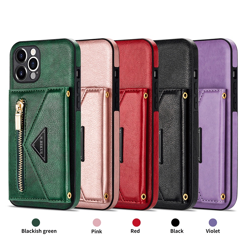 Ốp Điện Thoại Da Dạng Ví Đeo Chéo Có Khóa Kéo Đa Năng Phù Hợp Cho iPhone13 Samsung S22
