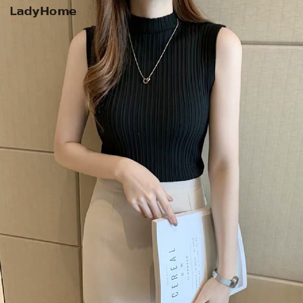 Áo Dệt Kim Sát Nách Cổ Lọ Màu Trơn Thời Trang Mùa Hè Cho Nữ