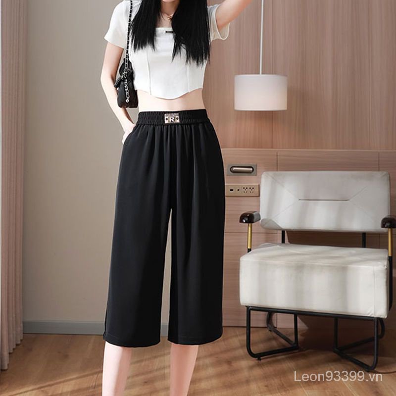 Quần Lửng Ống Rộng 7 Tấc Bằng Lụa Lạnh Mỏng Phong Cách Mới Mùa Hè Cho Nữ