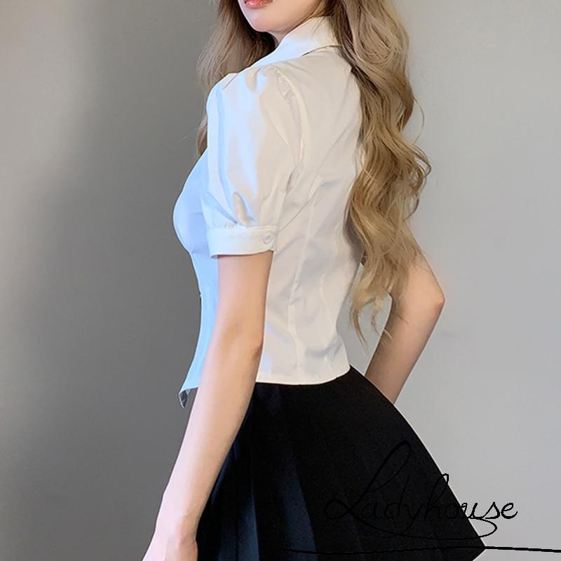 Áo Croptop Tay Ngắn Màu Trơn Cà Vạt Thời Trang Dành Cho Nữ