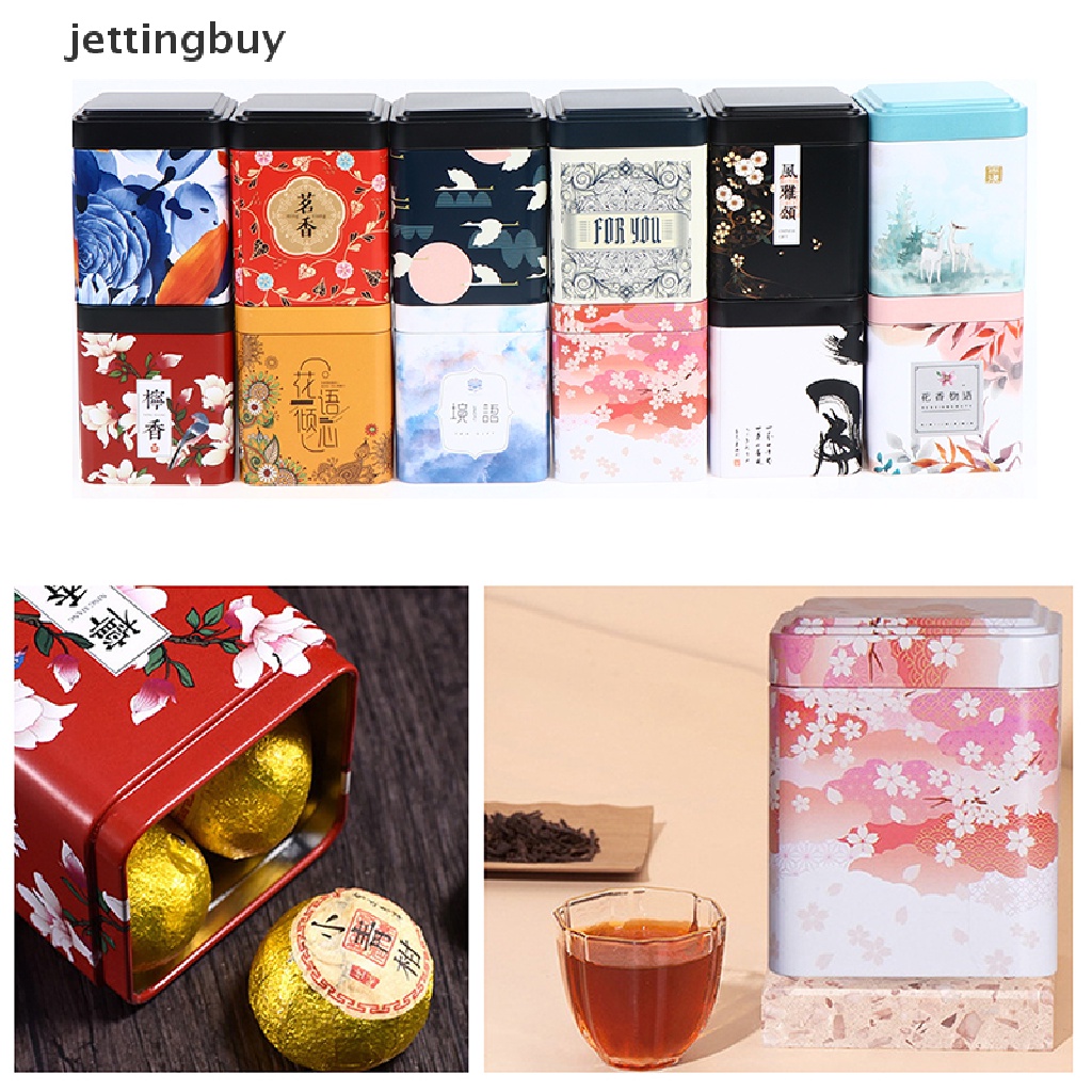 Hộp Thiếc Hình Vuông Đựng Trà / Kẹo Có Nắp Đậy Kín Phong Cách Vintage