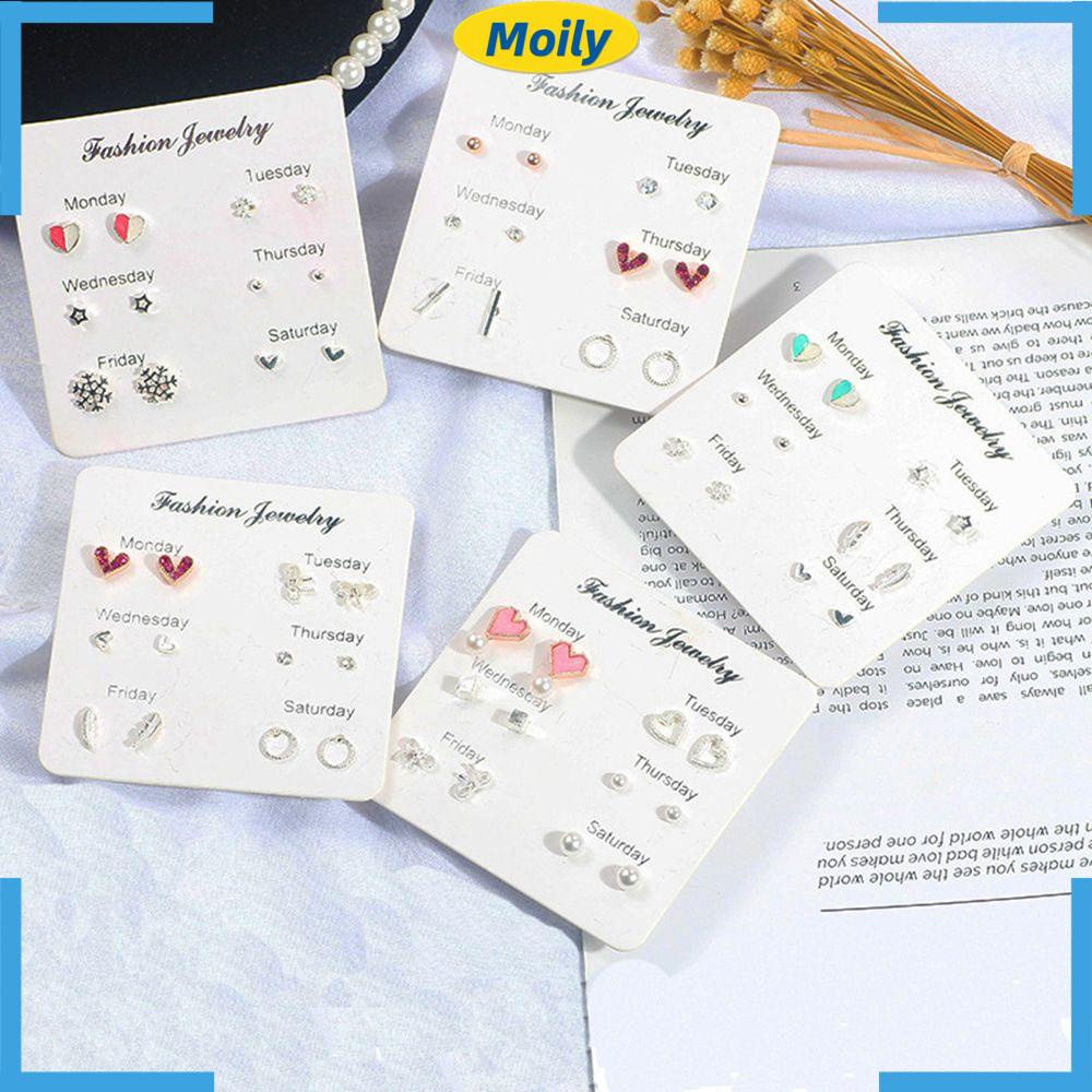 Bộ 6 đôi bông tai hình trái tim/ nơ/ hình học/ nơ thiết kế đơn giản thời trang cho nữ