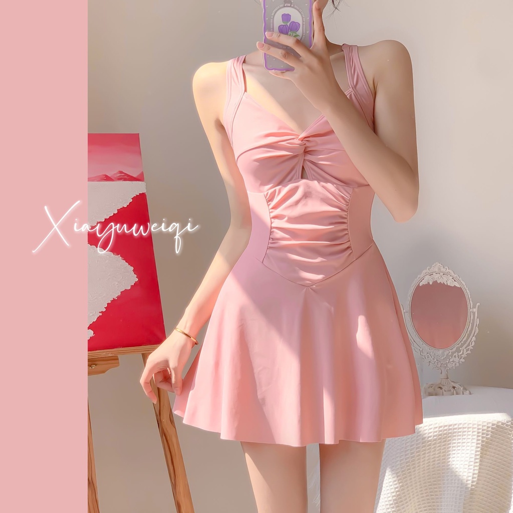 Đồ Bơi Một Mảnh Màu Xanh Lá Cây Tươi Mới Mùa Hè Phong Cách Cổ Tích Siêu Thơ Mộng Cho Nữ
