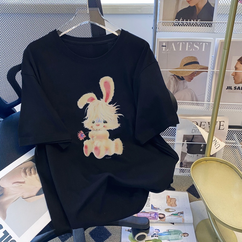 Áo Thun Cotton Ngắn Tay Dáng Rộng In Hoạt Hình Thỏ Đáng Yêu Thời Trang Mùa Hè Cho Nữ